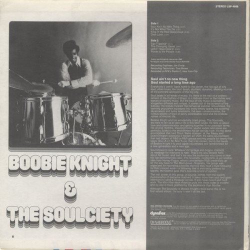 Boobie Knight & The Soulciety Soul Ain’t No New Thing RCA LSP 4608 back